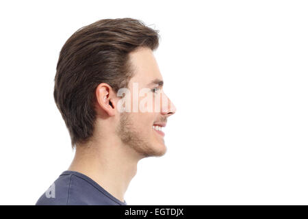 Vue latérale d'un bel homme portrait facial isolé sur fond blanc Banque D'Images