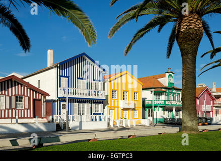 Beira Litoral, Portugal, Costa da Prata, maisons de village Costa Nova Banque D'Images