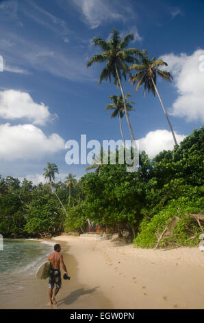 Un surfeur sur la plage de Mirissa, Sri Lanka Banque D'Images