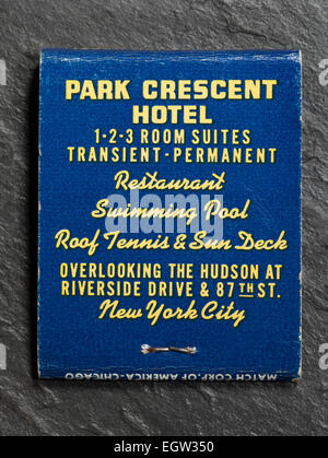 American Vintage publicité Allumettes Park Crescent Hotel New York Banque D'Images