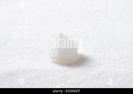 Un cube de sucre sur lit de sucre granulé Banque D'Images