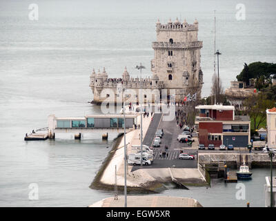 Vue aérienne de la Tour de Belém ou Torre de Belém à Lisbonne, Portugal, Europe Banque D'Images