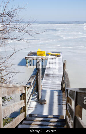 Effets climatiques extrêmes sur les bancs extérieurs, NC à partir de la Tempête 131. Banque D'Images