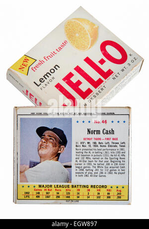 1963 Fort de JELL-0 avec un jeu de cartes à jouer sur le côté arrière de la trésorerie Norme montrant Tigers de Detroit Banque D'Images