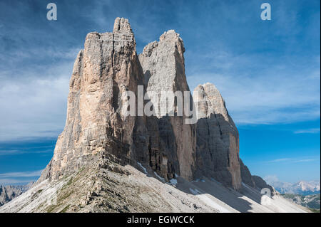 Les murs du nord, trois pics, Dolomites de Sexten, Tyrol du Sud, AURONZO di Cadore, Trentino-Alto Adige, Italie Banque D'Images