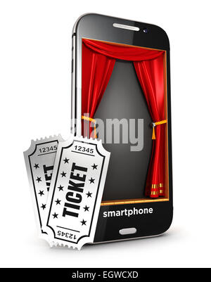 Smartphone 3d étape et billets, isolé sur fond blanc, image 3D Banque D'Images