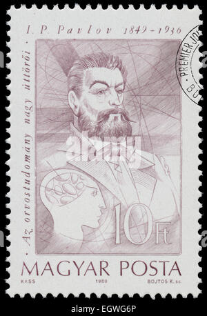 Hongrie - circa 1989 : timbres en Hongrie montre pionniers médicaux - Pavlov (1849-1936), circa 1989 Banque D'Images