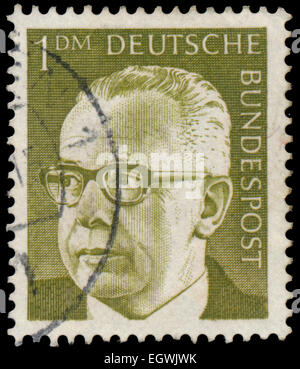 Allemagne - circa 1970 : timbres en Allemagne, spectacles portrait de Walter Gustav Heinemann (Président de la République fédérale d'Germ Banque D'Images