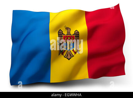 Waving Flag de Moldova isolé sur fond blanc Banque D'Images