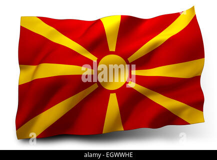 Waving Flag de la République de Macédoine isolé sur fond blanc Banque D'Images