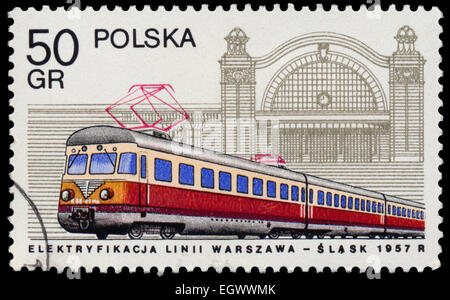 Pologne - circa 1978 : timbres en Pologne, montre, vers 1978 de la locomotive. Banque D'Images