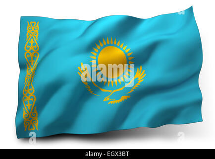 Waving Flag du Kazakhstan isolé sur fond blanc Banque D'Images