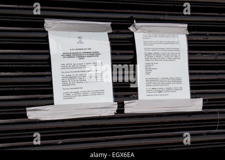 Cumberland Street, Liverpool, Merseyside, Royaume-Uni 3 Mars, 2015. La Loi sur la Police de Merseyside pour fermer les boîtes de nuit. Club de Liverpool, Lomax a été arrêté par la Police de Merseyside après un raid de la police. L'Lomax est un établissement emblématique de la musique 90's Liverpool réparties sur trois étages. L'état a été honoré par les morceaux de Radiohead, Muse, Oasis, & Stereophonics et est maintenant soumis à un ordre de fermeture de trois mois, le Crédit : Mar Photographics/Alamy Live News Banque D'Images