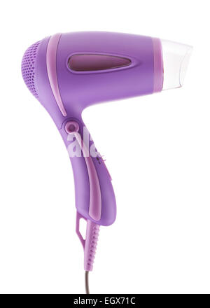 Sèche-cheveux violet, isolé sur fond blanc Banque D'Images
