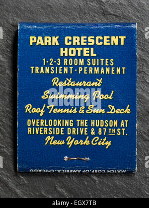 American Vintage publicité Allumettes Park Crescent Hotel New York Banque D'Images