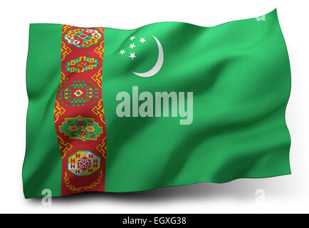 Waving Flag du Turkménistan isolé sur fond blanc Banque D'Images