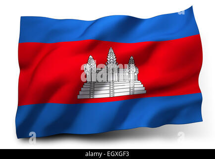 Waving Flag of Cambodia isolé sur fond blanc Banque D'Images