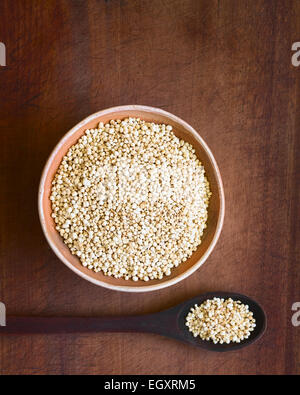 Coup de frais généraux de quinoa blanc sauté (lat. Chenopodium quinoa) dans un bol de céréales, photographiés avec lumière naturelle Banque D'Images