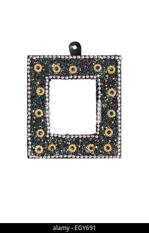 Cadre photo ancien avec incrustations de perles de verre, isolated on white Banque D'Images