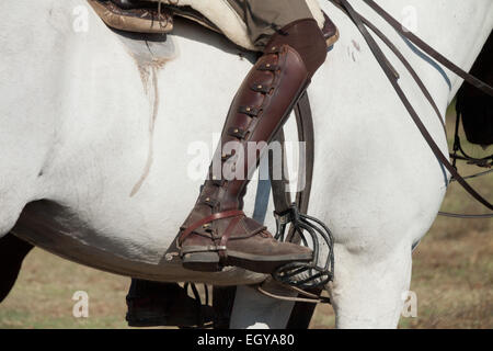 Détail de la botte d'un cavalier andalou. Banque D'Images