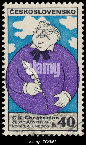 La Tchécoslovaquie - circa 1969 : timbres en Tchécoslovaquie montre portrait de G.K. Chesterton Gilbert (1874-1936), écrivain anglais Banque D'Images