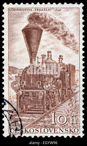 La Tchécoslovaquie - circa 1956 : timbres en Tchécoslovaquie montre l 'retro' de zbraslav locomotive de 1846, vers 1956. Banque D'Images