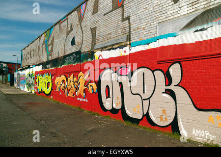 L'art de rue, graffiti, Pomona, quais Salford Quays, Old Trafford, Manchester, UK Banque D'Images