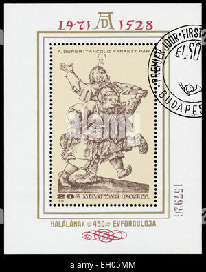 Hongrie - circa 1979 : timbres en Hongrie montre graveur par Albrecht Durer 'Dancing' paire, vers 1979 Banque D'Images