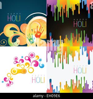 Vector set of happy holi avec différentes couleurs d'arrière-plan Illustration de Vecteur