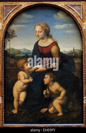 Raphael (1483-1520). Peintre italien. Haute Renaissance. La belle jardinière ou vierge à l'enfant avec Saint Jean Baptiste. Huile sur panneau. 1507. Louvre. Paris. La France. Banque D'Images