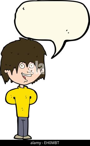 Cartoon happy scruffy boy with speech bubble Illustration de Vecteur