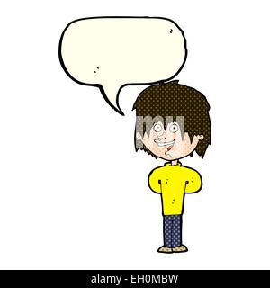 Cartoon happy scruffy boy with speech bubble Illustration de Vecteur