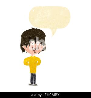 Cartoon happy scruffy boy with speech bubble Illustration de Vecteur