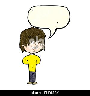 Cartoon happy scruffy boy with speech bubble Illustration de Vecteur