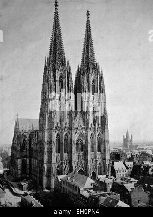 Au début de l'autotype cathédrale de Cologne Cologne, UNESCO World Heritage Site, Rhénanie du Nord-Westphalie, Allemagne, photo historique, 1884 Banque D'Images
