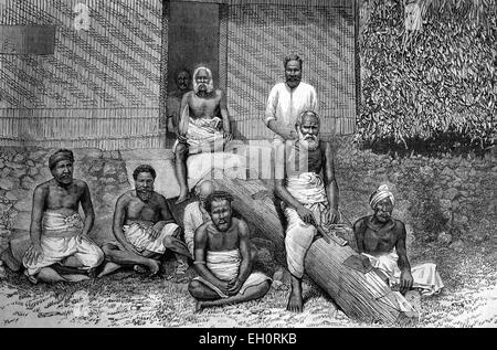 La fin de l'ex-roi Cacobau de Fidji et sa suite, l'image historique, 1883 Banque D'Images