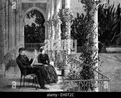 Gladstone sur une terrasse à Cannes, France, illustration historique, 1884 Banque D'Images