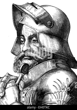 L'amélioration de l'image numérique de Goetz von Berlichingen, 1480 - 1562, commandant suprême de l'armée pendant la Guerre des paysans, portrait, illustration historique, 1880 Banque D'Images