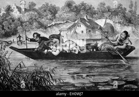 La pêche de brochets sur un lac dans la Prusse occidentale, illustration du historique, vers 1886 Banque D'Images