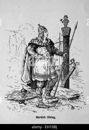 Viking nordique, gravure sur bois de 1880 Banque D'Images