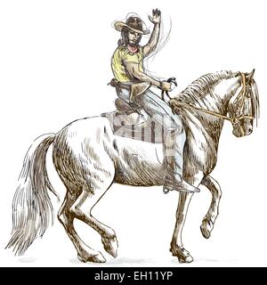 - Un cow-boy hand drawn vector illustration Illustration de Vecteur