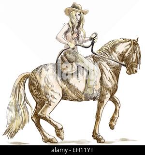 Cowgirl - un hand drawn vector illustration Illustration de Vecteur