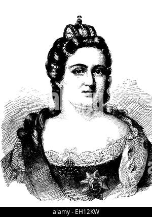 Catherine I de Russie, 1684 - 1727, l'impératrice de Russie, gravure sur bois de 1880 Banque D'Images