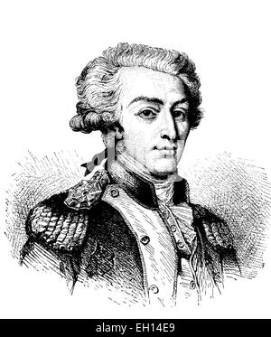 Marie Josef Paul de Lafayette, 1757 - 1834, homme politique français, historique gravure sur bois, vers 1880 Banque D'Images