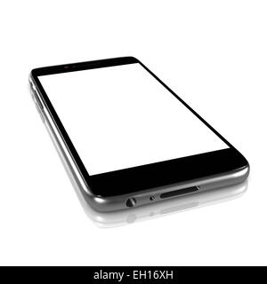 Smartphone métallique blanc avec écran blanc sur fond blanc 3D Illustration Banque D'Images