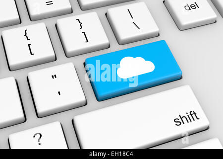 Clavier de l'ordinateur avec l'informatique en nuage bleu Illustration du bouton Service Banque D'Images