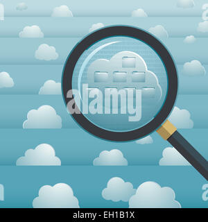 Sky computing concept, avec le ciel, les nuages et stratifié loupe montrant une structure de dossier Banque D'Images