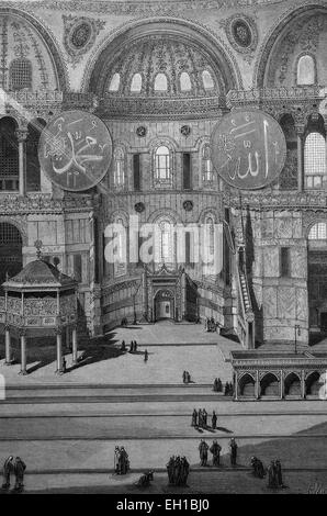 Vue de l'intérieur de l'église Sainte-Sophie de Constantinople, Istanbul, illustration historique, 1877 Banque D'Images