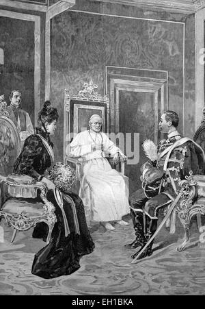 L'Empereur et l'impératrice se rendant sur le Pape Léon XIII à Rome, illustration historique vers 1893 Banque D'Images
