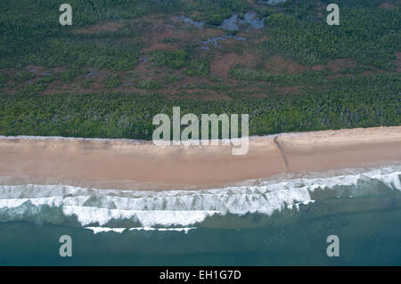 Une vue aérienne de la baie de Burnett, une partie de la plage de la forêt du Grand Ours, en Colombie-Britannique, Canada. Banque D'Images